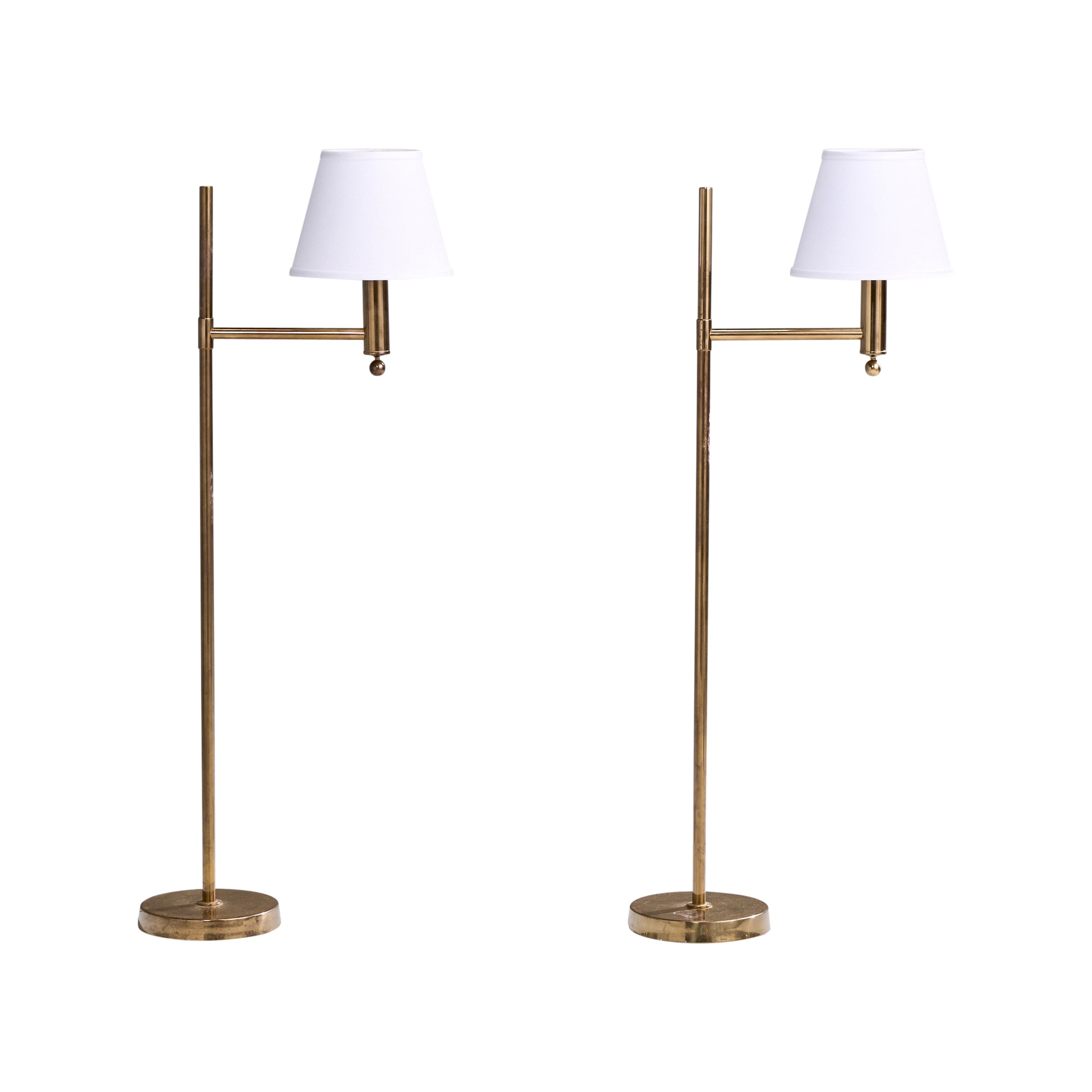 Bergboms, Floor Lamps, Brass, Fabric, Sweden, 1970s