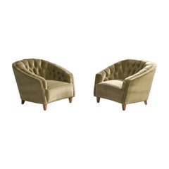 Carl Cederholm Attribution, Lounge Chairs, Velvet, Wood, Sweden, 1940s