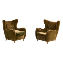 Melchiorre Bega Attribution, Loungesessel, Samt, Nussbaum, Italien, 1940er Jahre