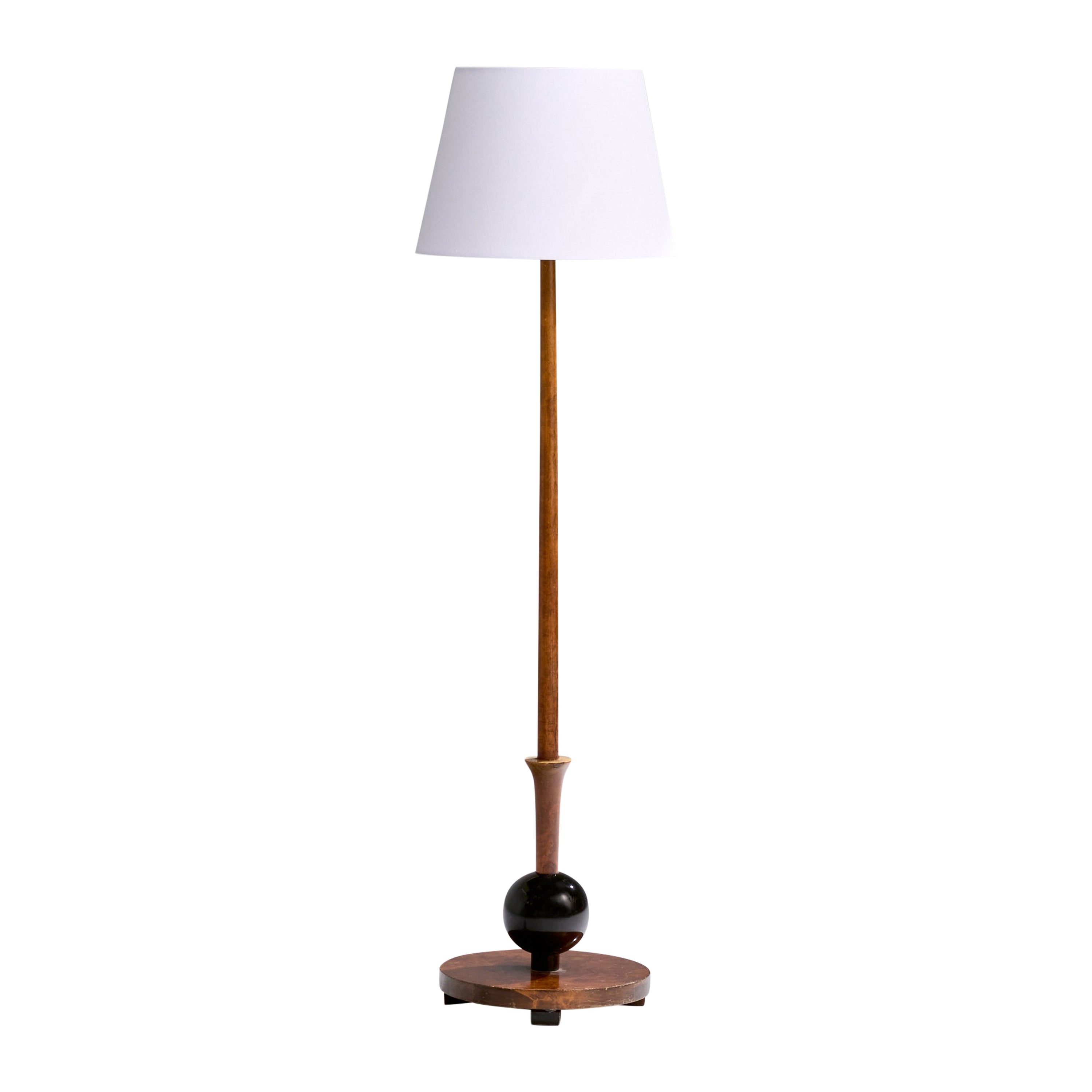Schwedische Designerin, Stehlampe, Birke, Stoff, Schweden, 1930er Jahre