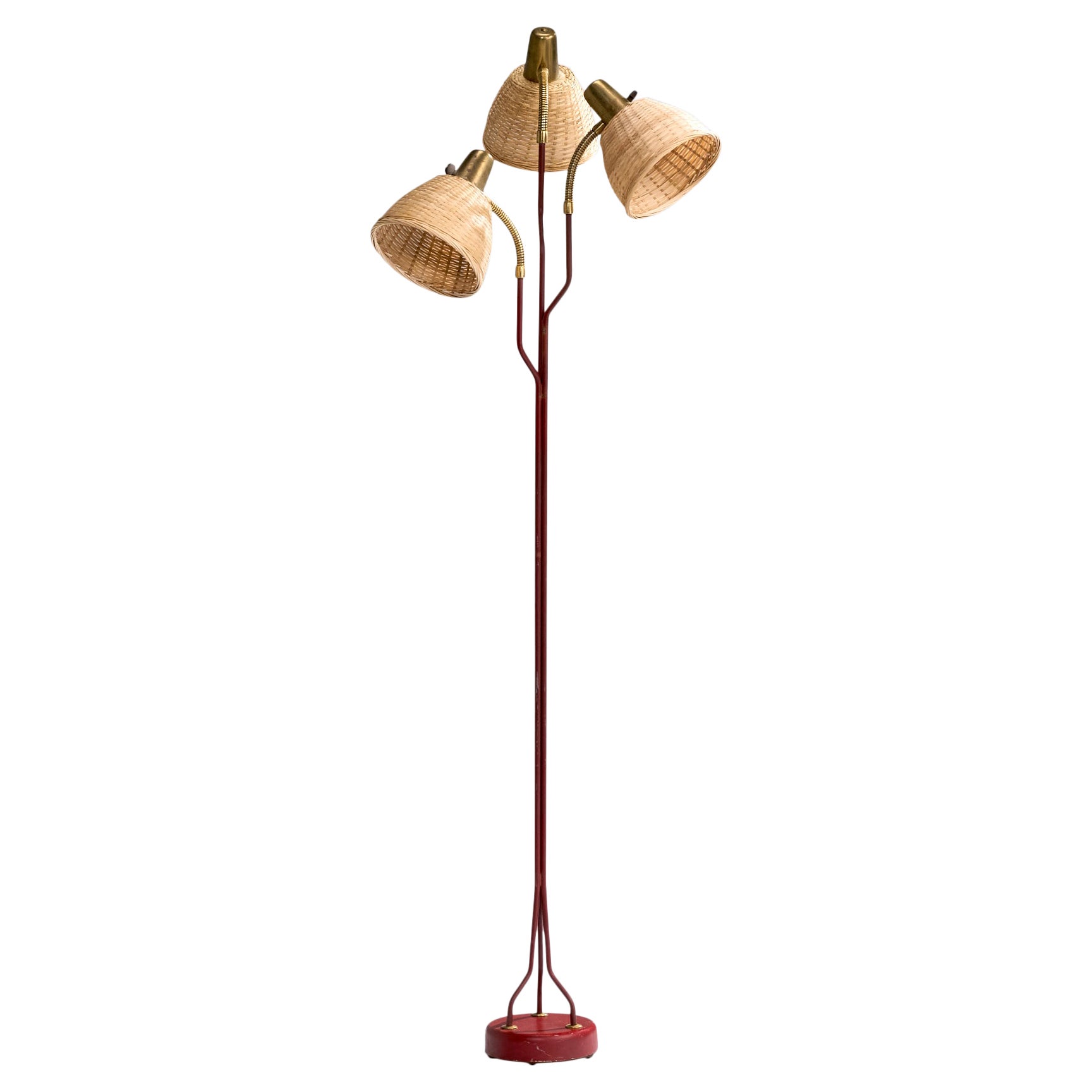 Eskilstuna Elektrofabrik, Floor Lamp, Brass, Metal, Rattan, Sweden 1960s