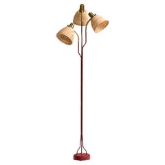 Eskilstuna Elektrofabrik, Floor Lamp, Brass, Metal, Rattan, Sweden 1960s
