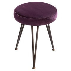 Italienischer Designer, Hocker, Eisen, Samt, Messing, Italien, 1950er Jahre