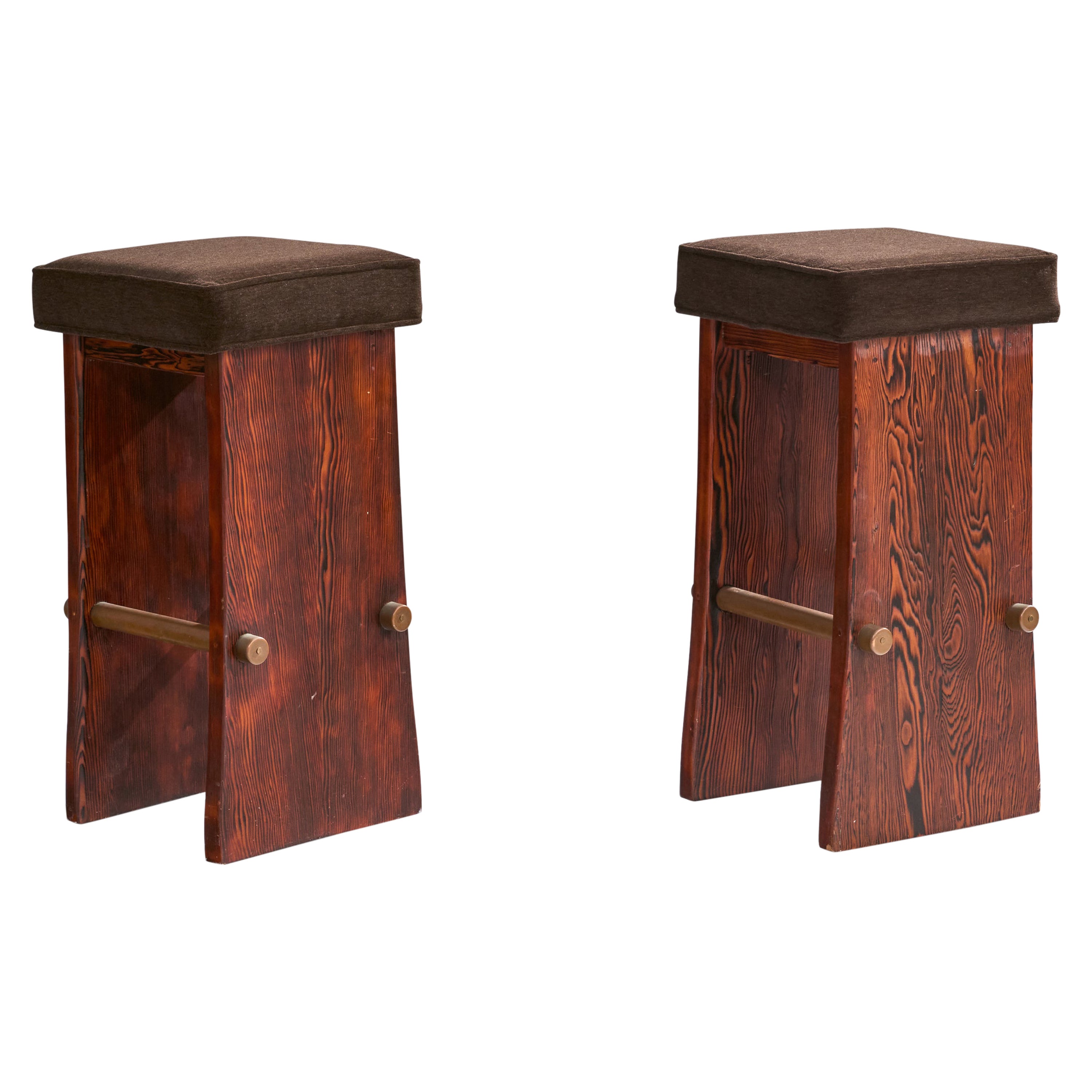 American Designer, Stools, Pine, Brass, Mohair, USA, 1980s
