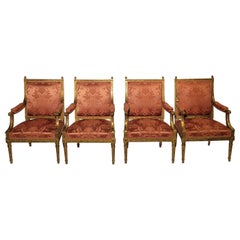 Set of 4 Antique French Régence Style Gold Leaf Armchairs, Circa 1885.