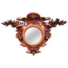 19th Century French Carved Walnut Wall Mirror with Scroll and Foliage Motifs