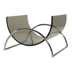 1970 Lira Diseño Italiano Gallotti Radice Revistero Cromo Vidrio Ahumado