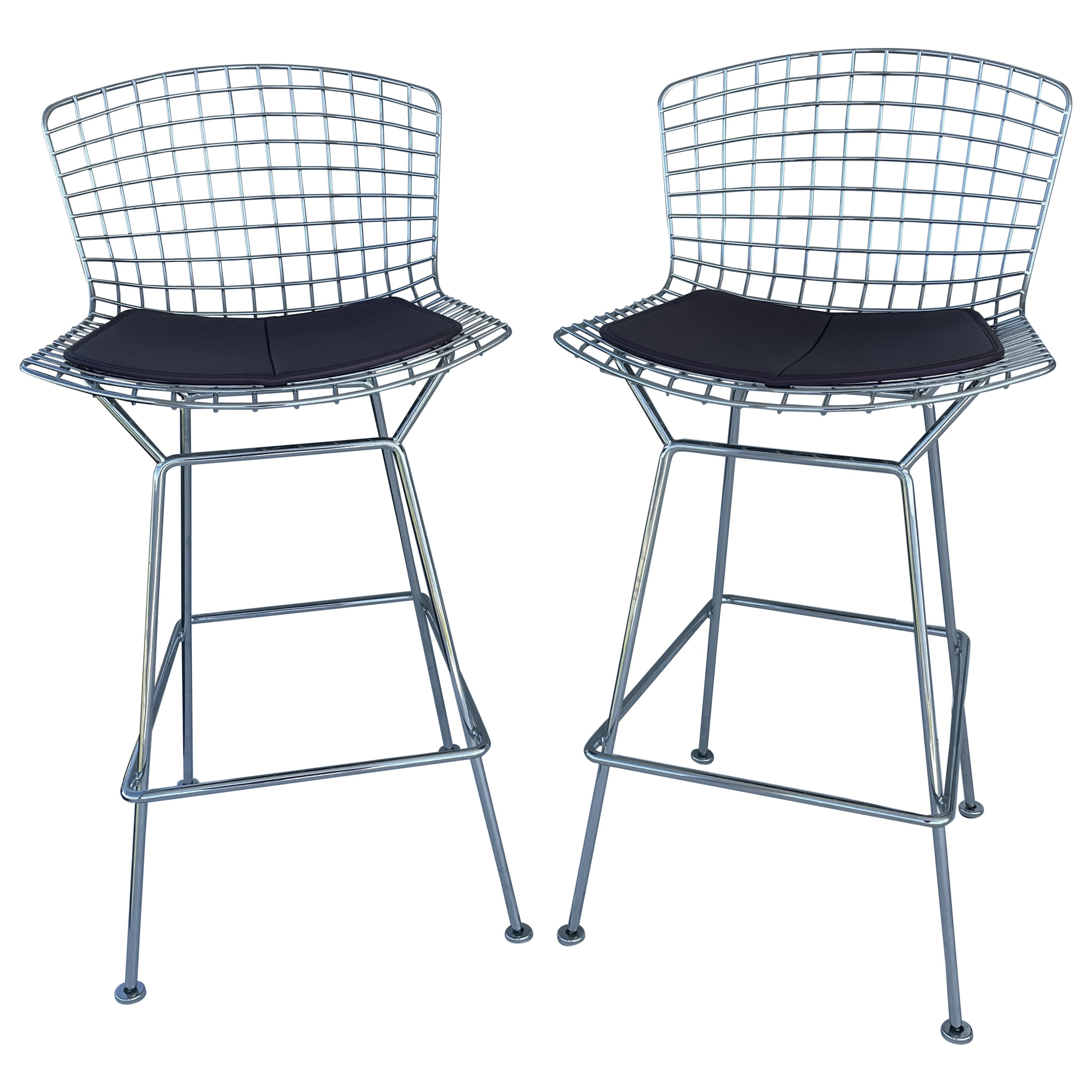 Pair of Chrome Bertoia Bar Stools from Knoll
