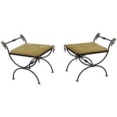 1940s French Brass Swan and Iron Ottomans