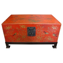 Antique Early-Mid 20th Century Chinese Red & Gilt Coffee Table Trunk