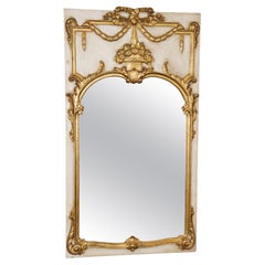 Antique Italian Carved Gold Gilt and Creme Paint Decorated Trumeau Mirror