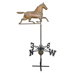 Antique American Copper Full Bodied Horse Weather Vane with Directional on Stand, C 1890
