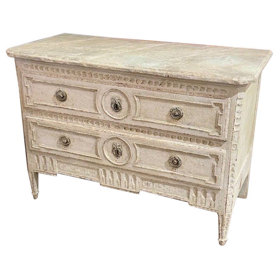 19th Century Louis XVI French Carved Painted Commode