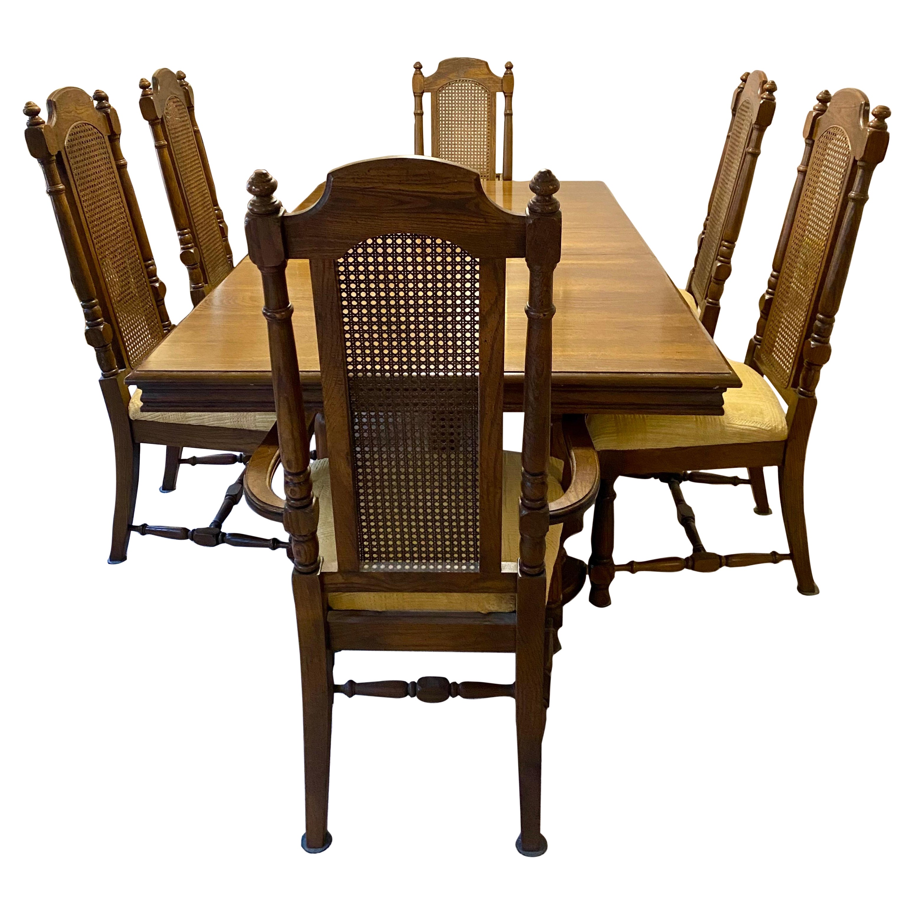 Broyhill Conover Furniture Co. aus der Mitte des Jahrhunderts Tisch 6 Stühle mit Rohrrücken Esszimmergarnitur