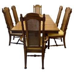 Mid Century Broyhill Conover Furniture Co. Table 6 Caned back Chairs Dining Set
