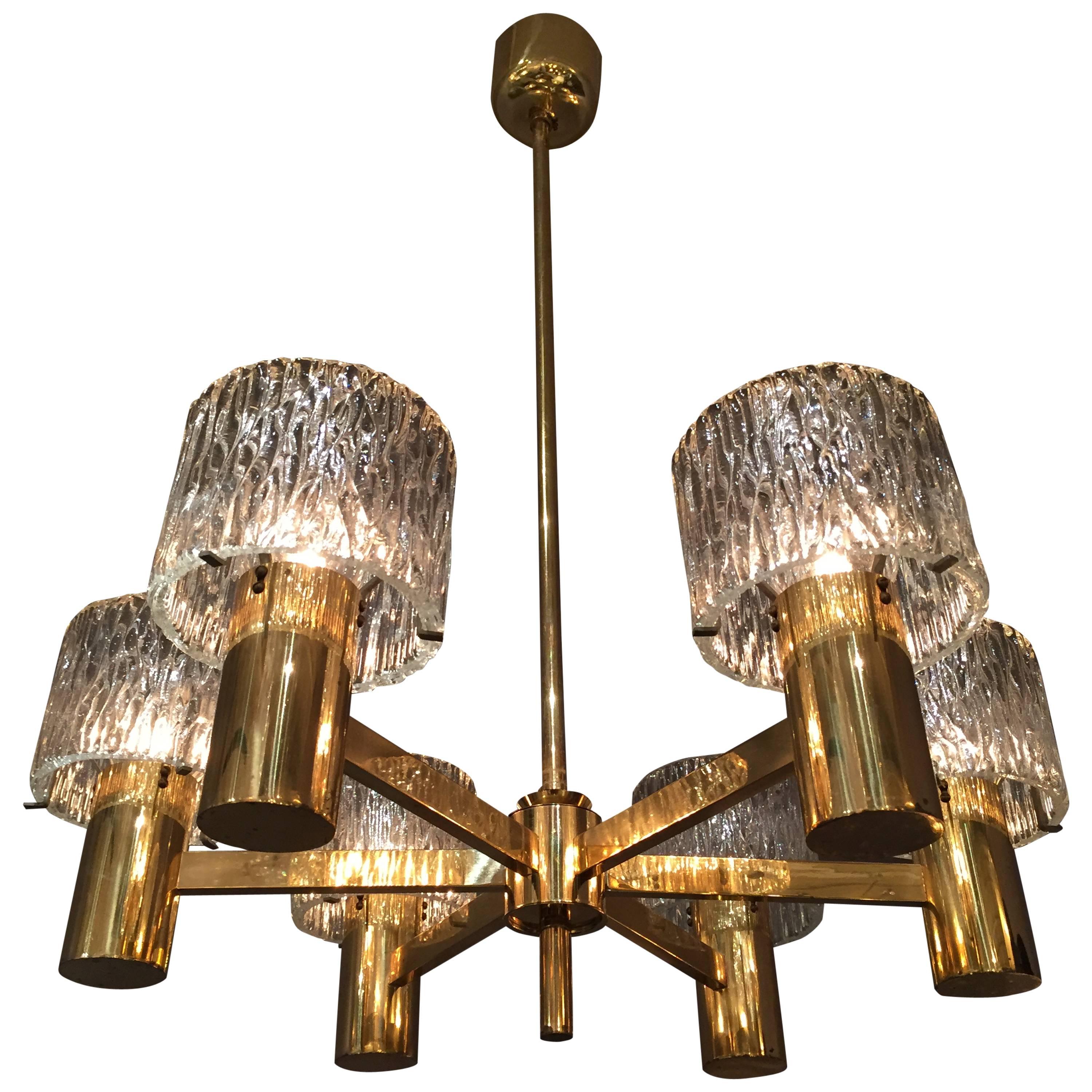 1970 Brass and Glass Chandelier