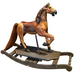 Vintage Carved Rocking Horse  Continental Bow Rocker