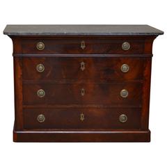 French Empire Mahogany Marble-Top Chest or Commode