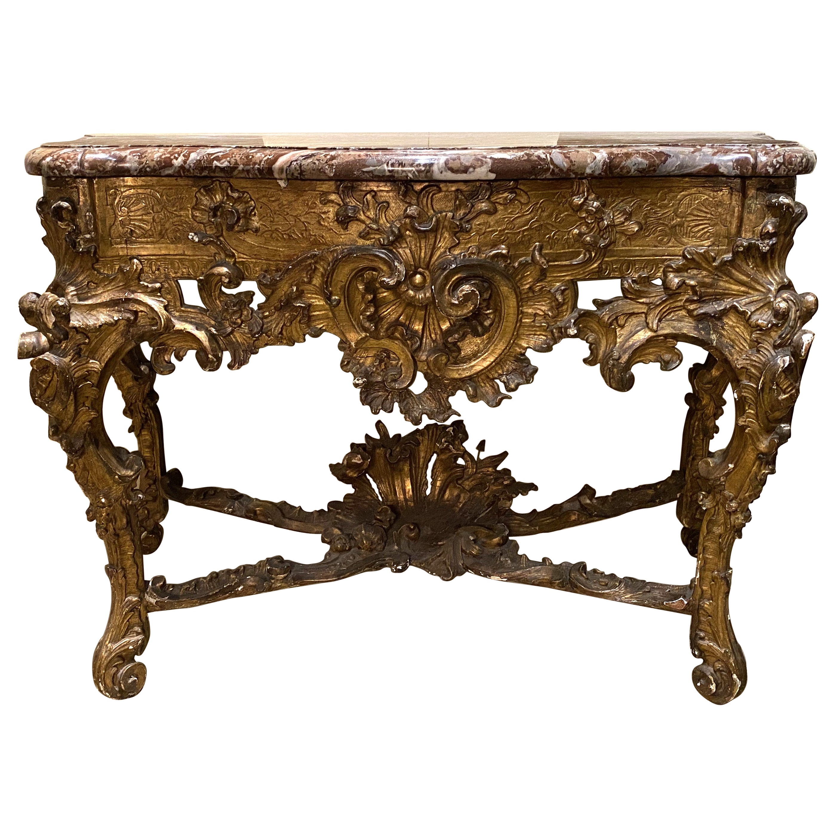 Außergewöhnliche Rokoko-Giltwood-Kommode aus dem 18. Jahrhundert mit Marmorplatte
