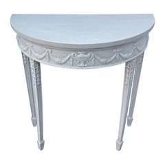 Table console française Demi-Lune peinte en gris du 19ème siècle