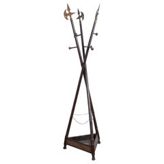 Antique Victorian Mahogany, Rattan, & Metal Coat and Umbrella Stand, 4thq 19th century