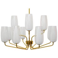 Beautiful Big Twelve-Light Italian Brass Chandeliers with Double Glass