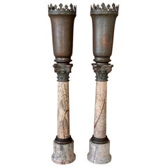Pair of Monumental Early 20th Century Neoclassical Bronze and Marble Torchère La