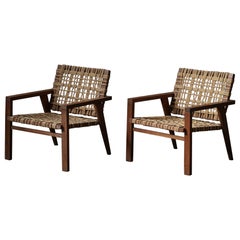 Pair of French Woven Lounge Chairs