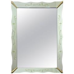 Art Deco Etched Wavy Edge Wall Mirror