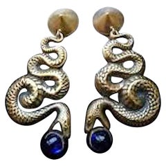  Original Joseff of Hollywood Snake Earrings-1950s-Russian Gold Finish