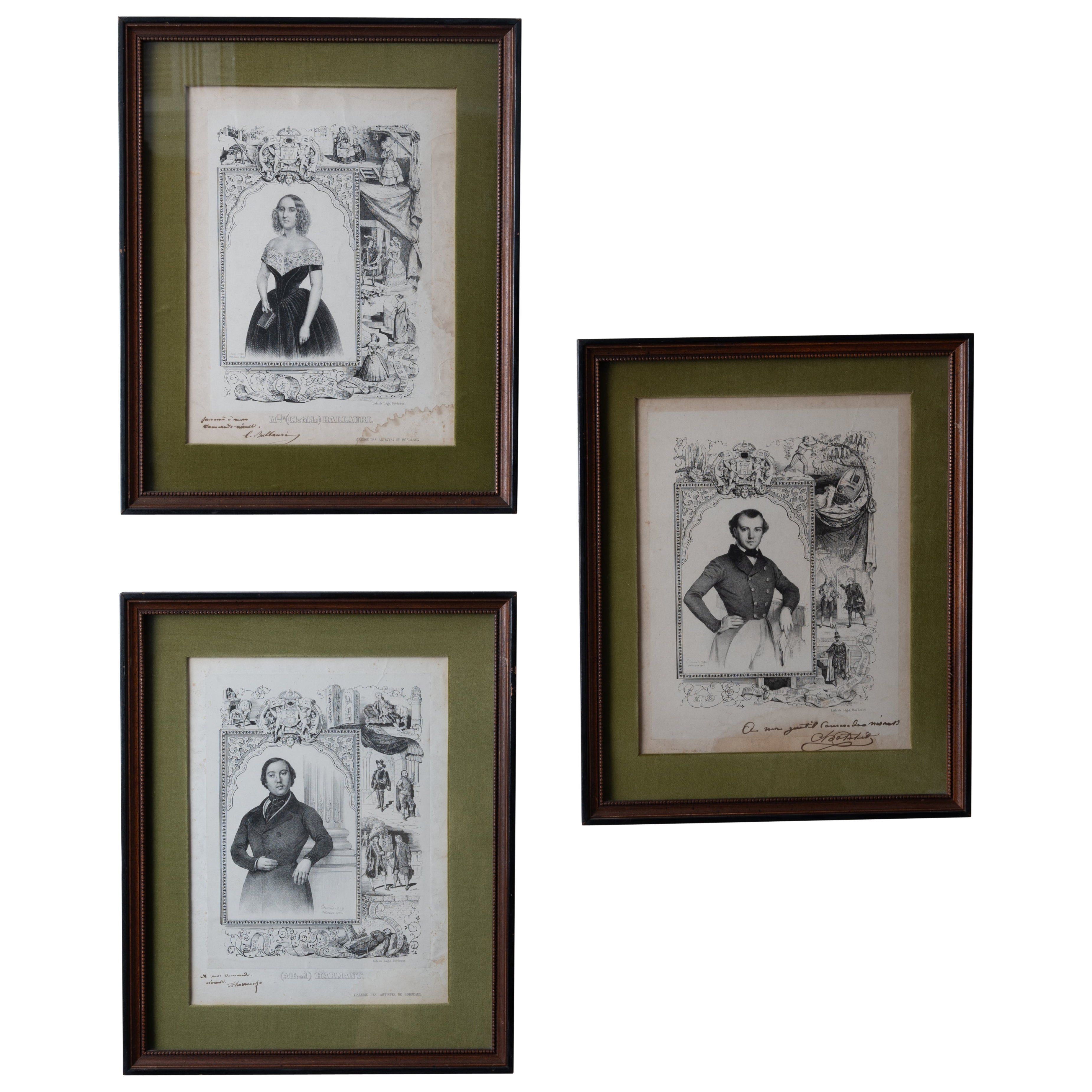 Lithographies d'acteurs français signées, vers 1843