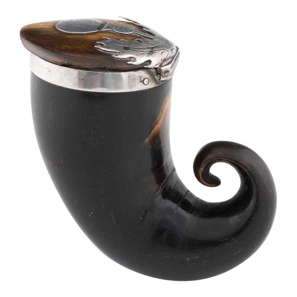 Snuff Mull – Scottish Rams Horn and Silver c1820 For Sale