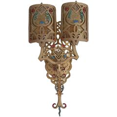 One of Five Double-Light Polychrome Sconces, circa 1920s