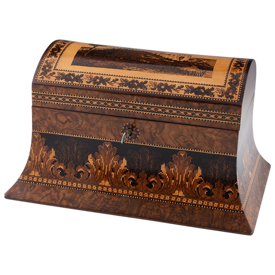 Tunbridge Ware Stationery Box with Dover Castle Mosaic c1870 For Sale
