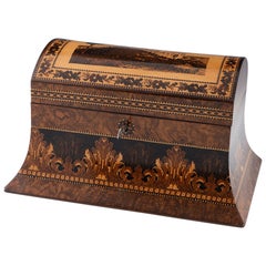 Antique Tunbridge Ware Stationery Box with Dover Castle Mosaic c1870