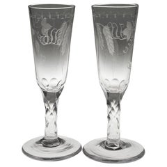 Antique Pair of Georgian Ale Glasses with Facet Cut Stems c1780