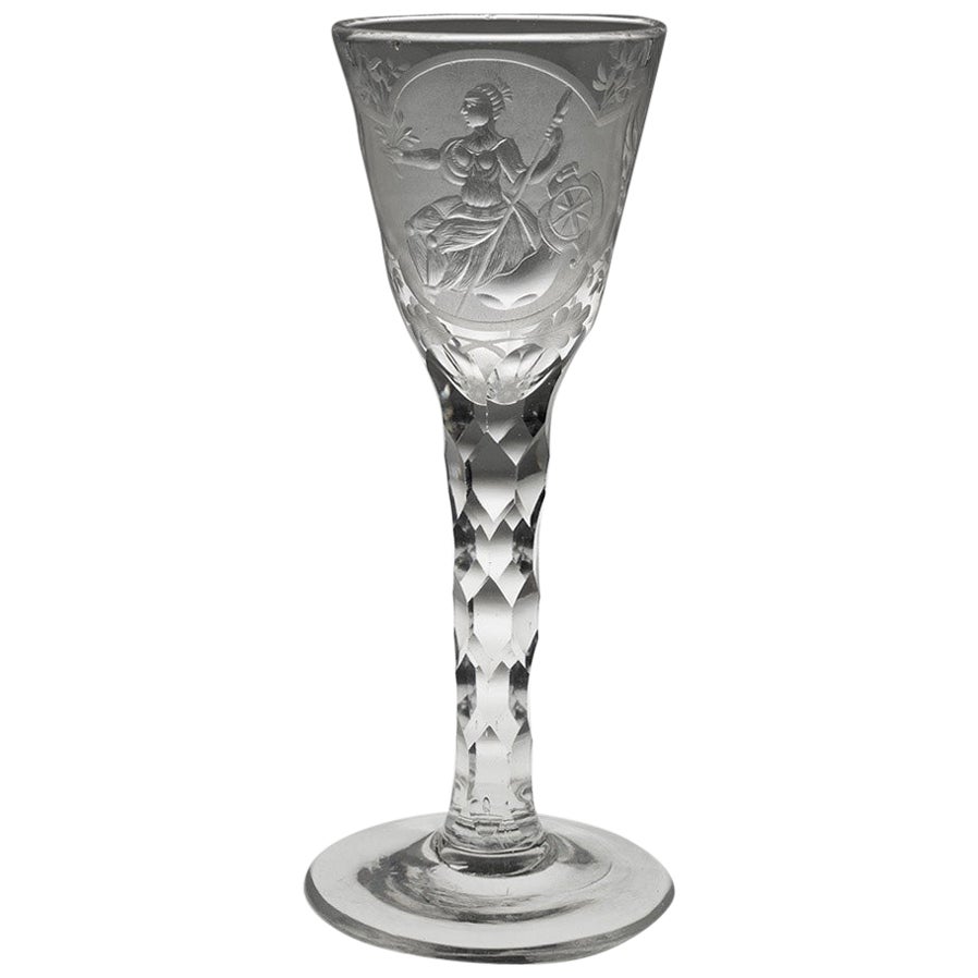 Rare Georgian Wine Glass with Britannia Engraving c1780