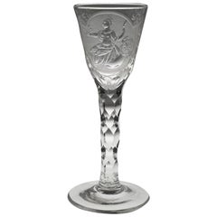 Rare Georgian Wine Glass with Britannia Engraving c1780