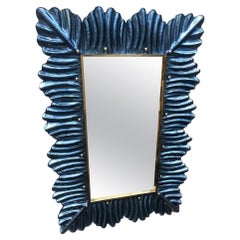 Murano Blu Color Glas und Messing Mid-Century Konsole / Wandspiegel, 2020