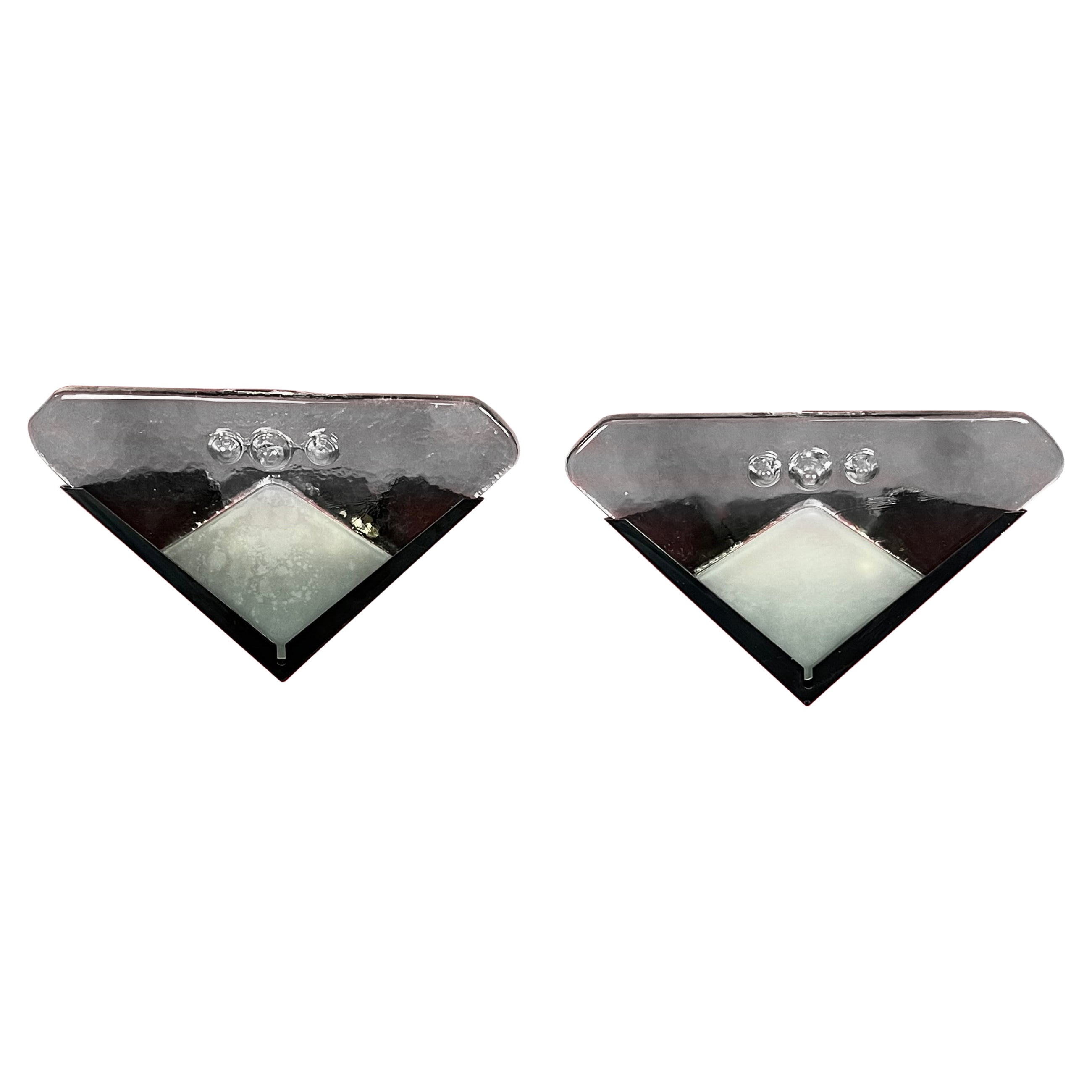 Set of 2 Murano Glass Wall Lamps, 1970s