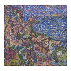 Artista sconosciuto. Olio su tavola. Paesaggio puntinista. Tavolozza coloristica.