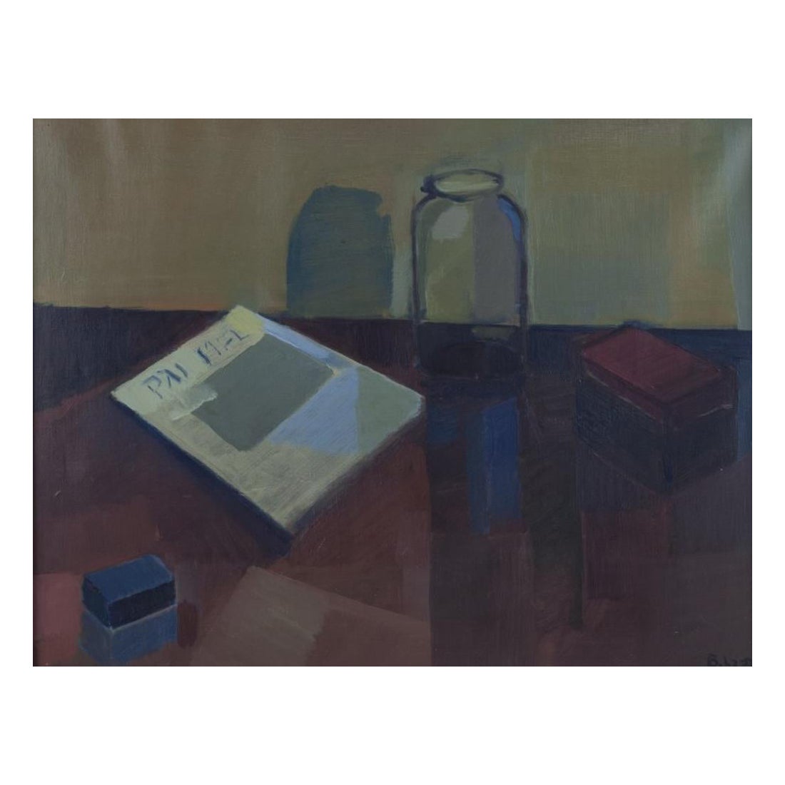 Artista sueco. Óleo sobre lienzo. Bodegón modernista. 1953