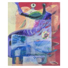 Jojic Zdravko, listed Bosnian artist. Oil on panel. Abstract composition.