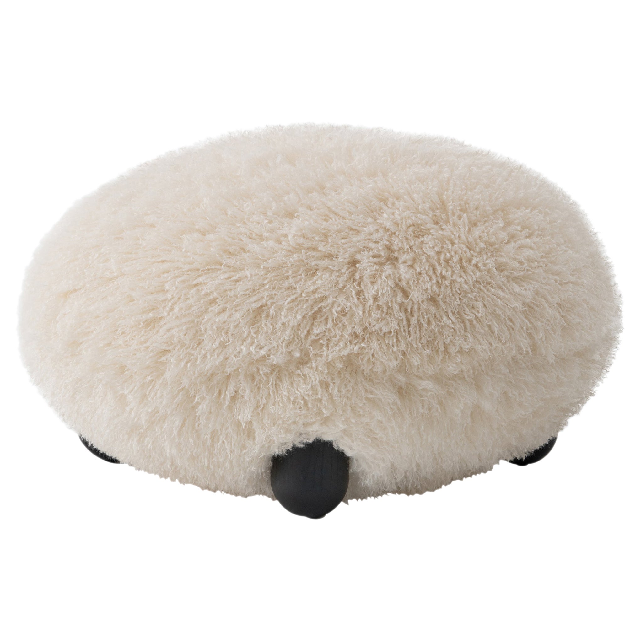 Modern Flock Pouf Fluffy Edition in Premium Azur ivory Faux Fur by NOOM