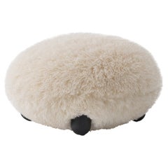 Modern Flock Pouf Fluffy Edition in Premium Azur ivory Faux Fur by NOOM