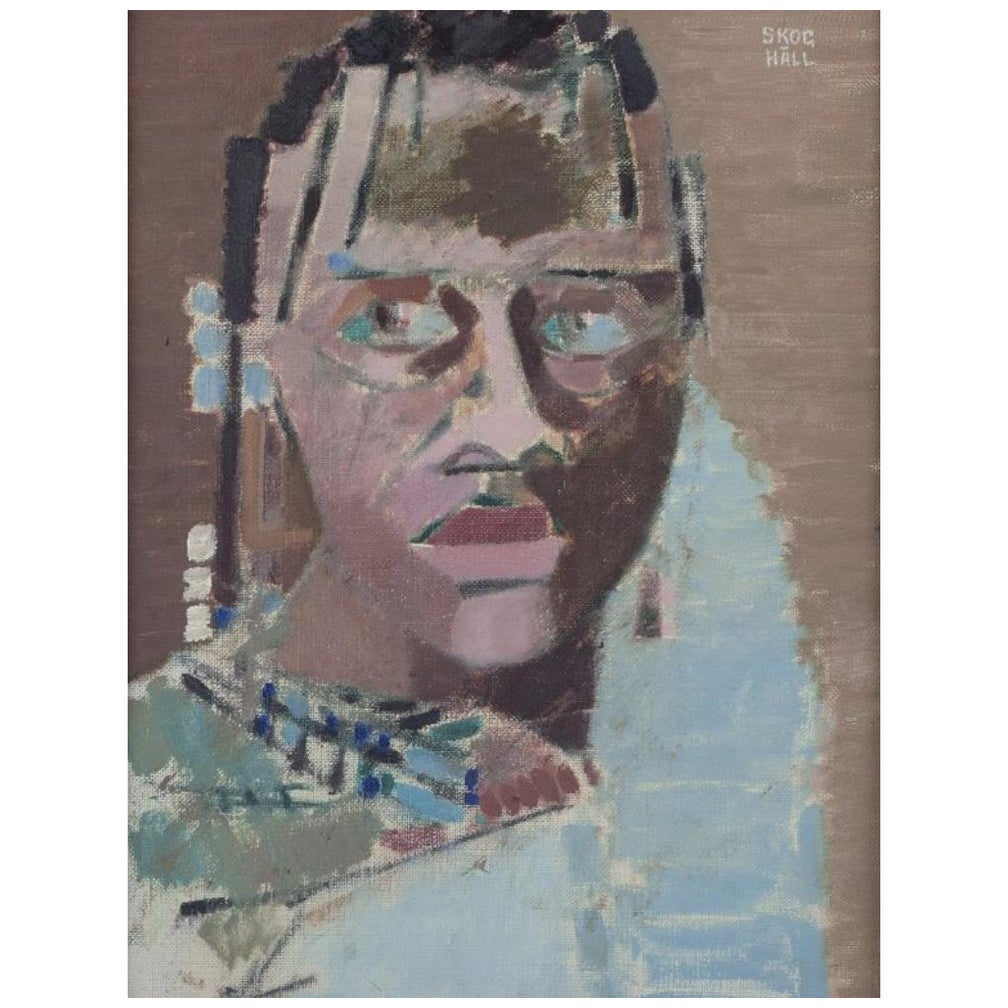 Folke Skoghäll, artista svedese quotato in borsa. Olio su tela. Ritratto di donna. in vendita