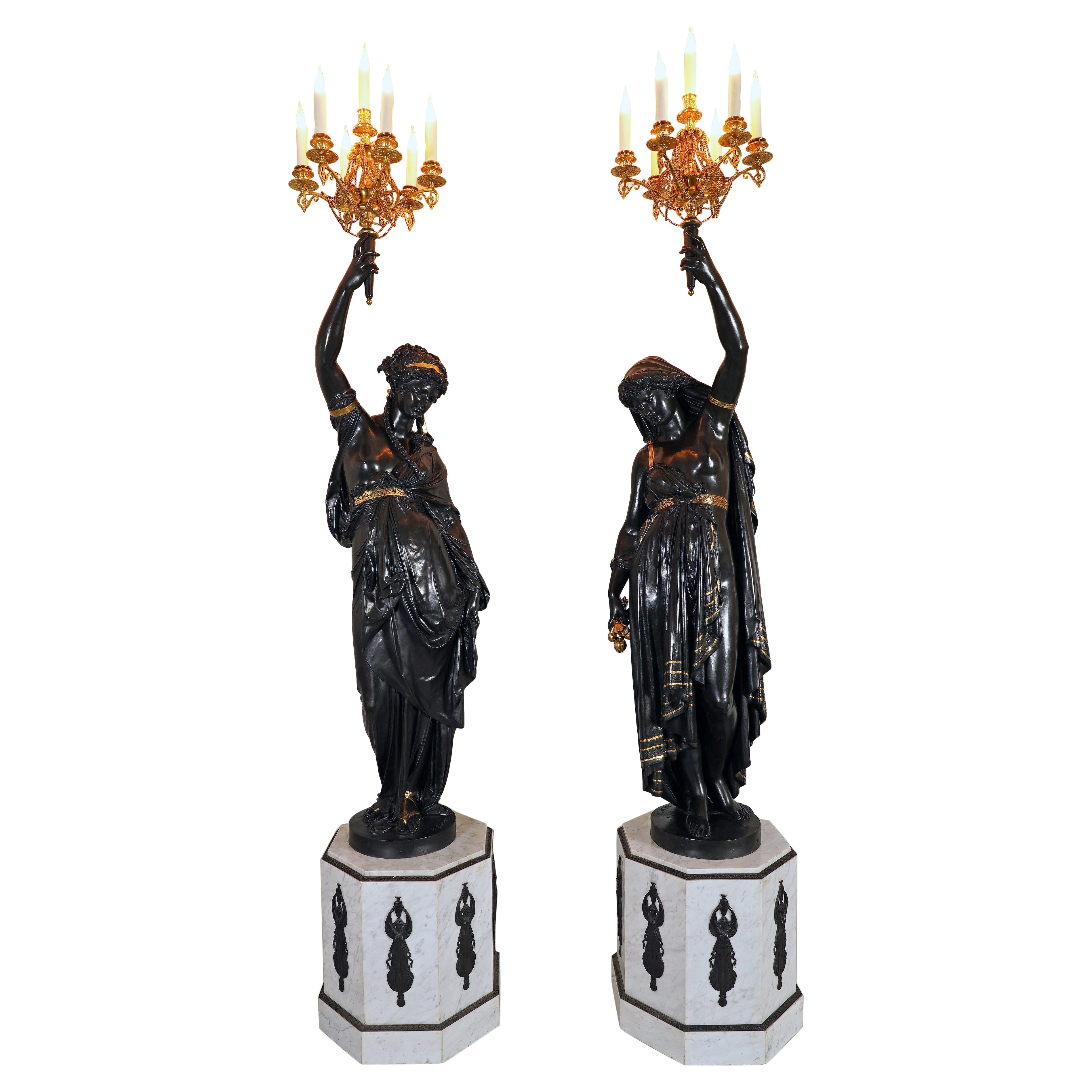 Paire de torchères Night & Day de Carrier-Belleuse & E.Colin, 19e siècle en vente