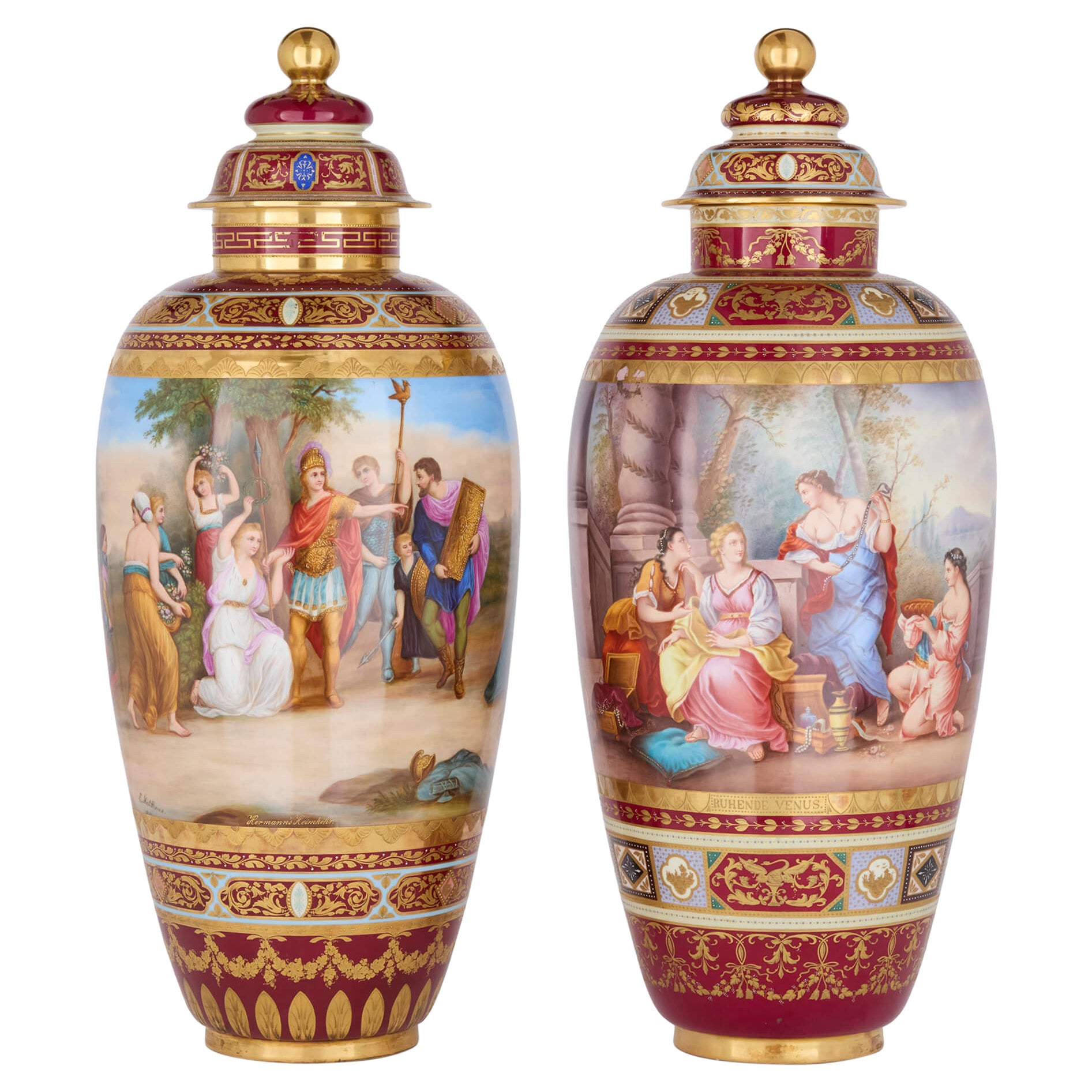 Grande coppia di vasi in porcellana dipinta della Royal Vienna Porcelain