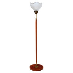 Carl Fagerlund Floor Lamp in Mahogany, Brass and Glass, Orrefors, Sweden, 1950s