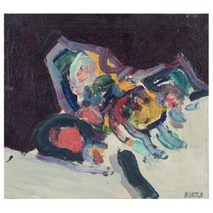 Lars Bertle, listed Swedish artist. Oil on canvas. Abstract composition. 1967